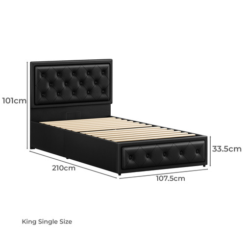 Black Hoyce Faux Leather Gas Lift Bed