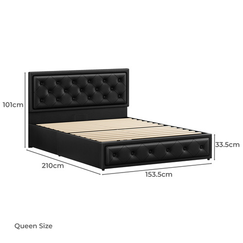 Black Hoyce Faux Leather Gas Lift Bed
