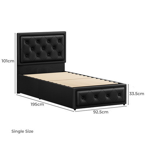 Black Hoyce Faux Leather Gas Lift Bed