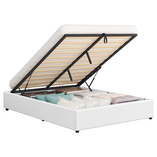 White Tiago Faux Leather Gas Lift Bed Base