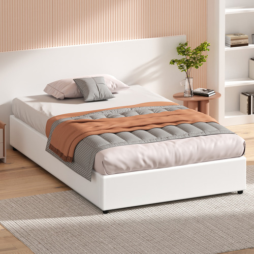 White Tiago Faux Leather Gas Lift Bed Base