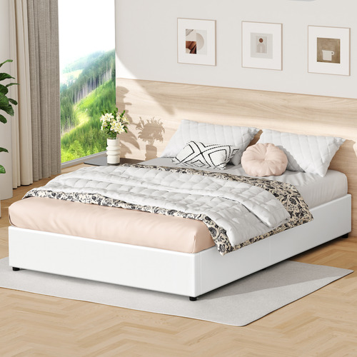 White Tiago Faux Leather Gas Lift Bed Base