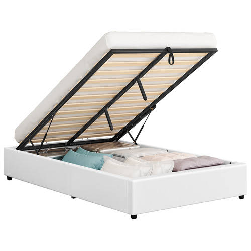 White Tiago Faux Leather Gas Lift Bed Base