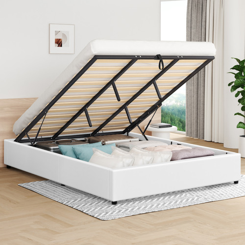 White Tiago Faux Leather Gas Lift Bed Base