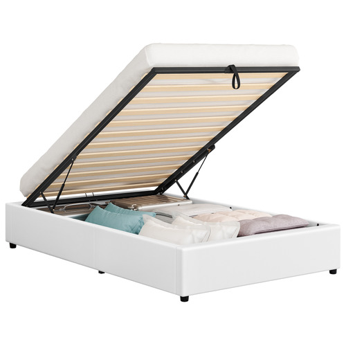 White Tiago Faux Leather Gas Lift Bed Base