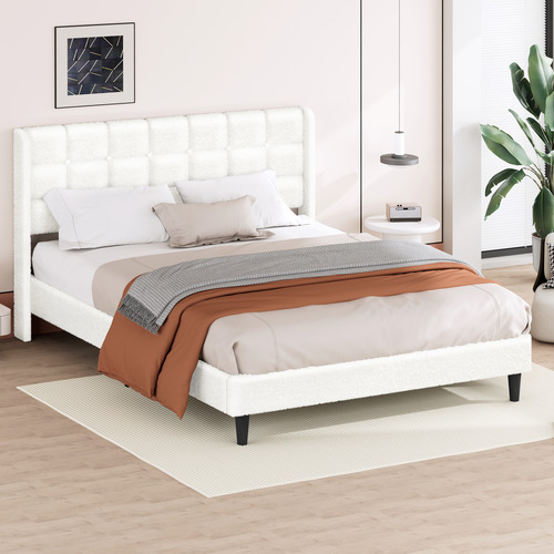 White Zadie Boucle Bed