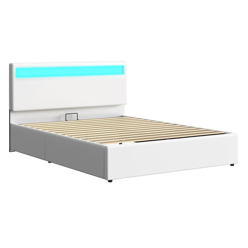 White-Caledon-PU-Leather-Gas-Lift-Storage-Bed-with-LED