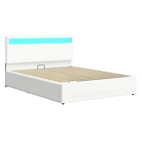 White-Caledon-Boucle-Gas-Lift-Storage-Bed-with-LED