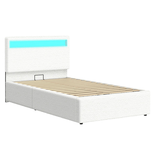 White-Caledon-Boucle-Gas-Lift-Storage-Bed-with-LED
