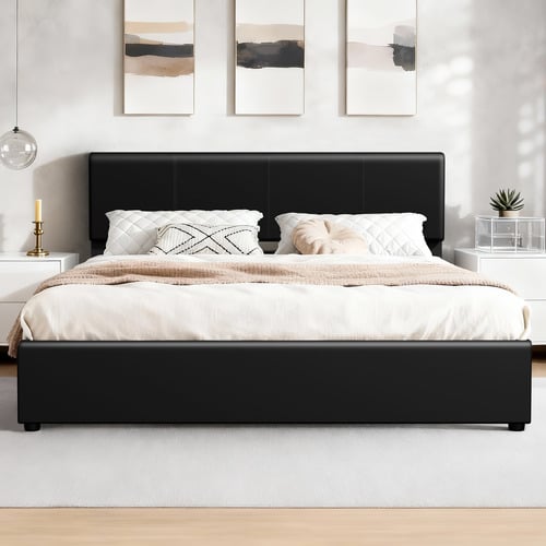 Black Hudson Faux Leather Gas Lift Storage Bed