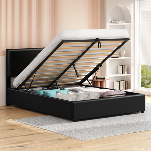 Black Hudson Faux Leather Gas Lift Storage Bed