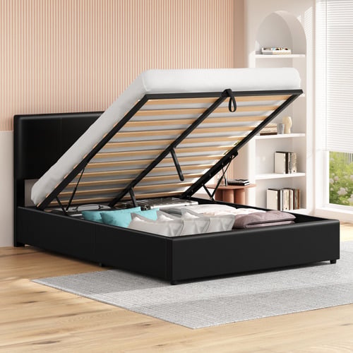 Black Hudson Faux Leather Gas Lift Storage Bed