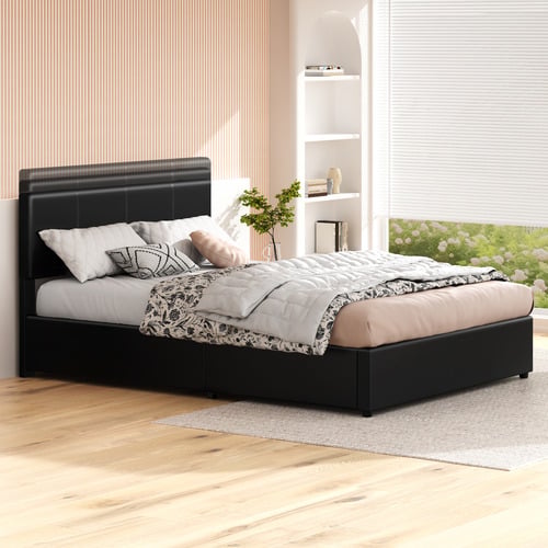 Black Hudson Faux Leather Gas Lift Storage Bed