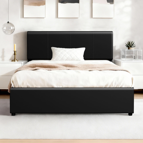 Black Hudson Faux Leather Gas Lift Storage Bed