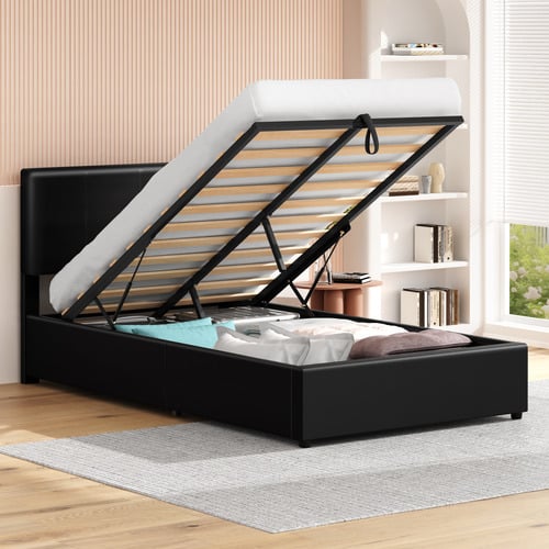 Black Hudson Faux Leather Gas Lift Storage Bed