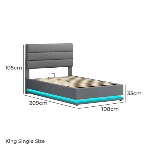 Grey Alpine Upholstered Gas Lift Storage Bed with LED