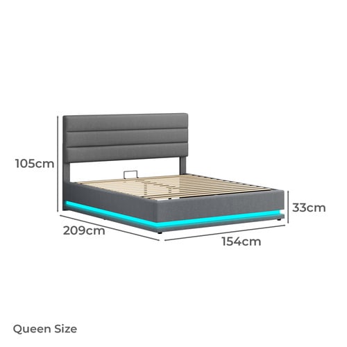 Grey Alpine Upholstered Gas Lift Storage Bed with LED