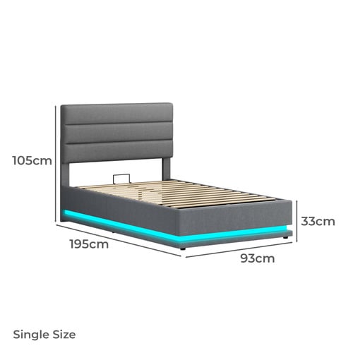 Grey Alpine Upholstered Gas Lift Storage Bed with LED
