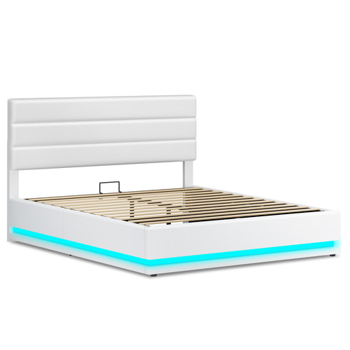 White-Alpine-PU-Leather-Gas-Lift-Storage-Bed-with-LED