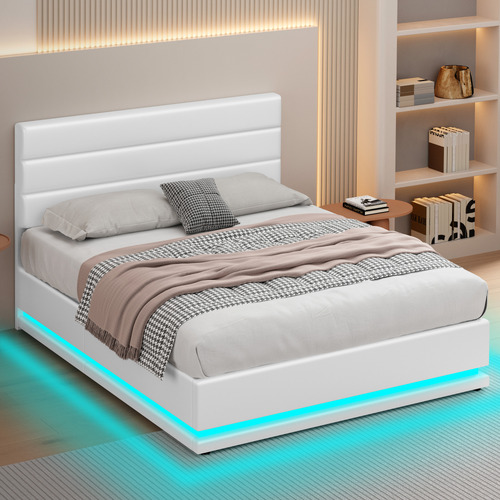 White-Alpine-PU-Leather-Gas-Lift-Storage-Bed-with-LED