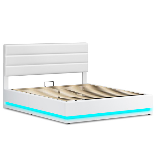 White-Alpine-PU-Leather-Gas-Lift-Storage-Bed-with-LED