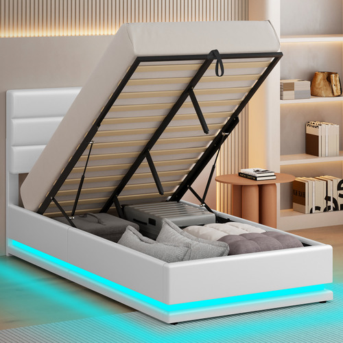 White-Alpine-PU-Leather-Gas-Lift-Storage-Bed-with-LED
