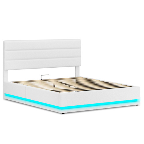 White-Alpine-Boucle-Gas-Lift-Storage-Bed-with-LED
