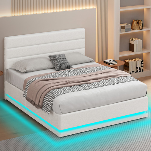 White-Alpine-Boucle-Gas-Lift-Storage-Bed-with-LED