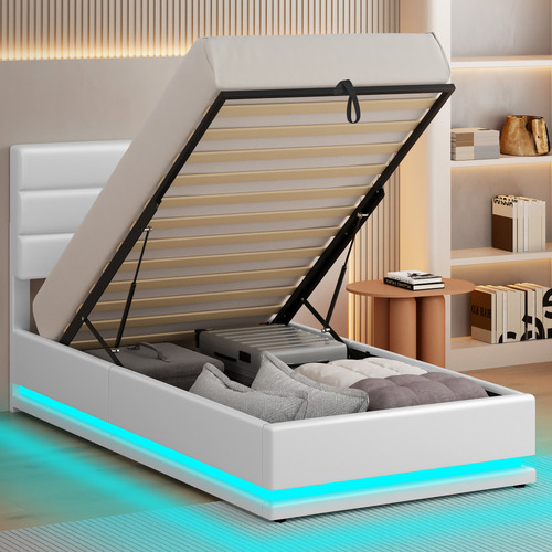 White-Alpine-PU-Leather-Gas-Lift-Storage-Bed-with-LED