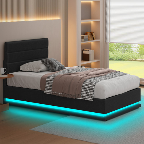 Black-Alpine-Upholstered-Gas-Lift-Storage-Bed-with-LED