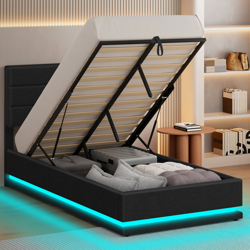 Black-Alpine-Upholstered-Gas-Lift-Storage-Bed-with-LED