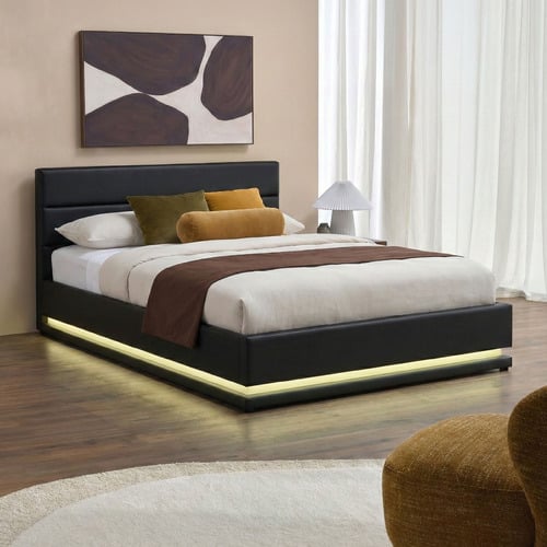Black Alpine Upholstered Gas Lift Storage Bed with LED