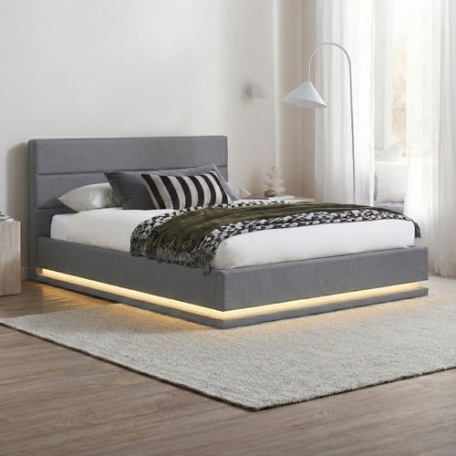 Grey Alpine Upholstered Gas Lift Storage Bed with LED