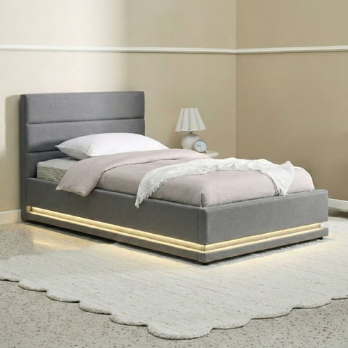 Grey Alpine Upholstered Gas Lift Storage Bed with LED
