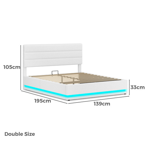 White Alpine Boucle Gas Lift Storage Bed with LED