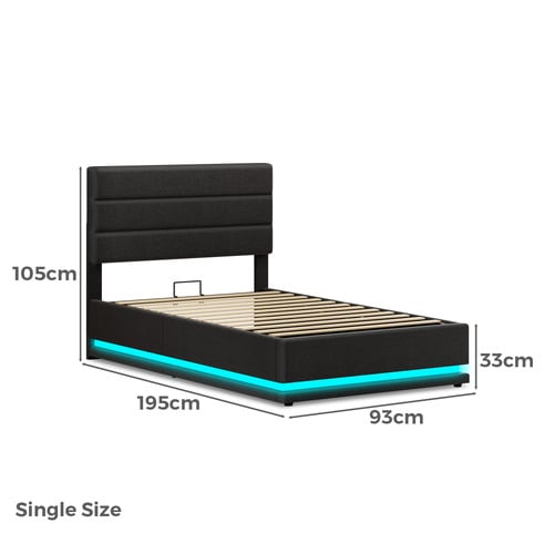 Black Alpine Upholstered Gas Lift Storage Bed with LED