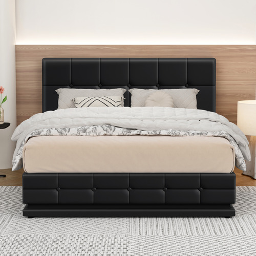 Black-Sylvie-Faux-Leather-Gas-Lift-Storage-Bed-Frame-with-LED