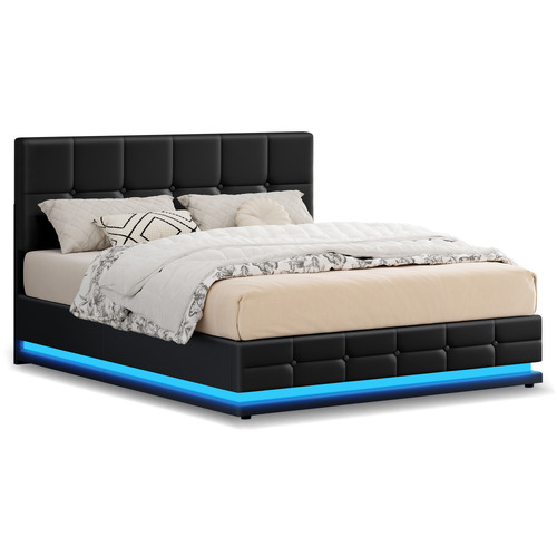 Black-Sylvie-Faux-Leather-Gas-Lift-Storage-Bed-Frame-with-LED