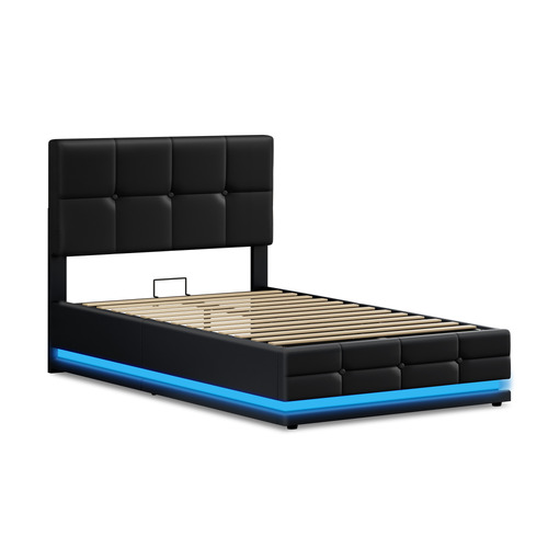 Black-Sylvie-Faux-Leather-Gas-Lift-Storage-Bed-Frame-with-LED