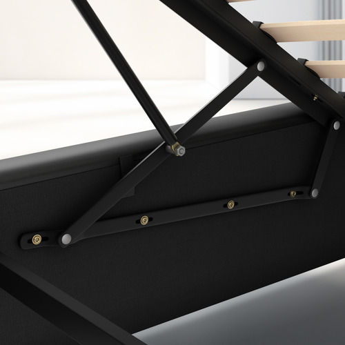 Black-Sylvie-Faux-Leather-Gas-Lift-Storage-Bed-Frame-with-LED