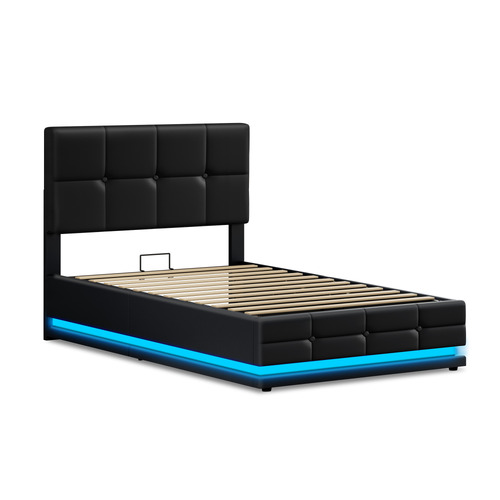 Black-Sylvie-Faux-Leather-Gas-Lift-Storage-Bed-Frame-with-LED
