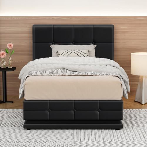 Black-Sylvie-Faux-Leather-Gas-Lift-Storage-Bed-Frame-with-LED