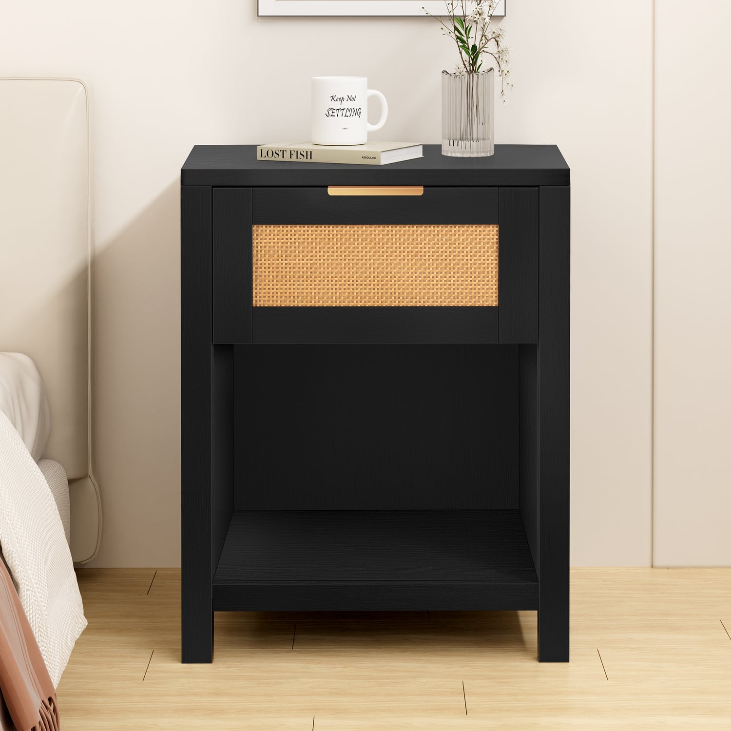 Alira Rattan 1 Drawer Bedside Table