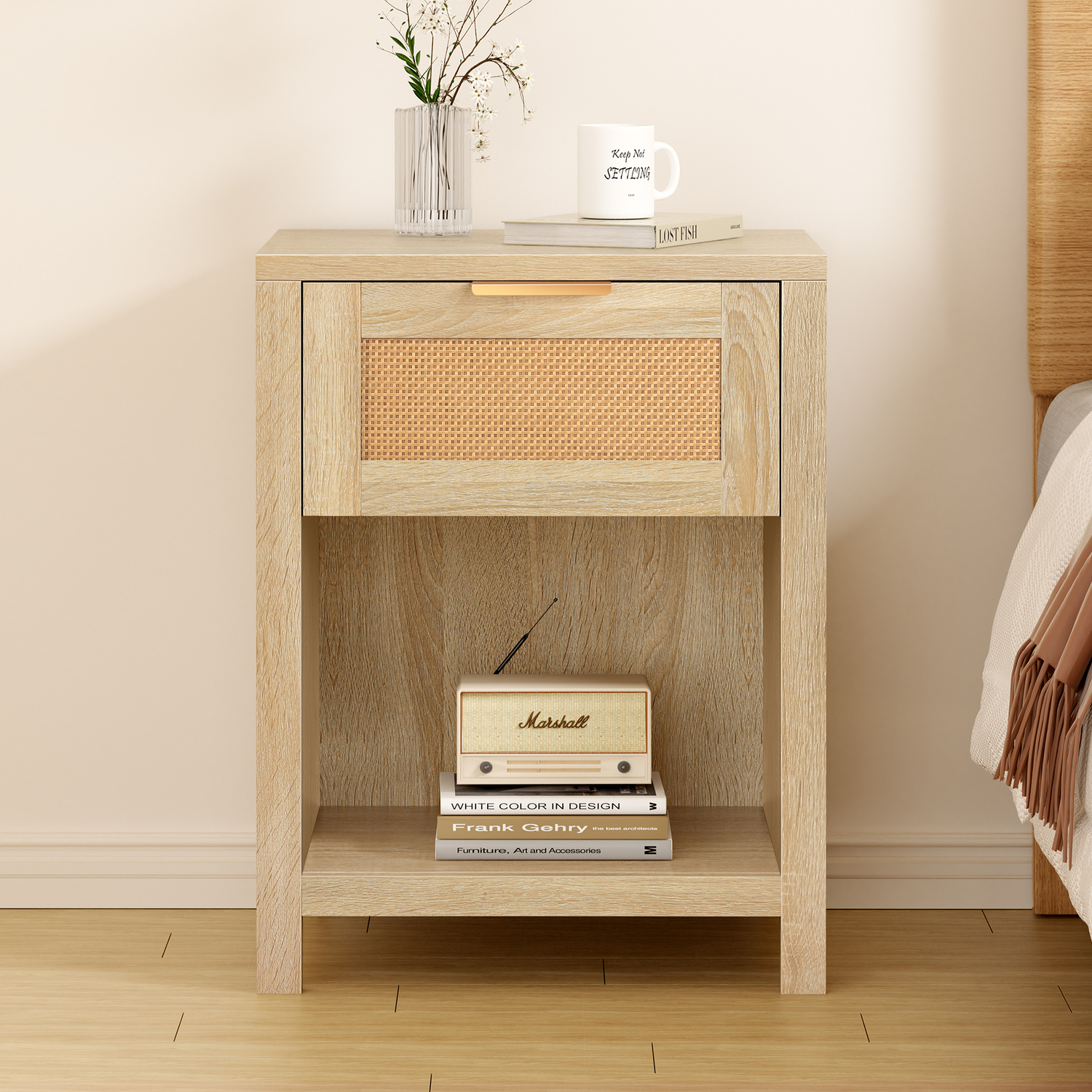 Alira Rattan 1 Drawer Bedside Table