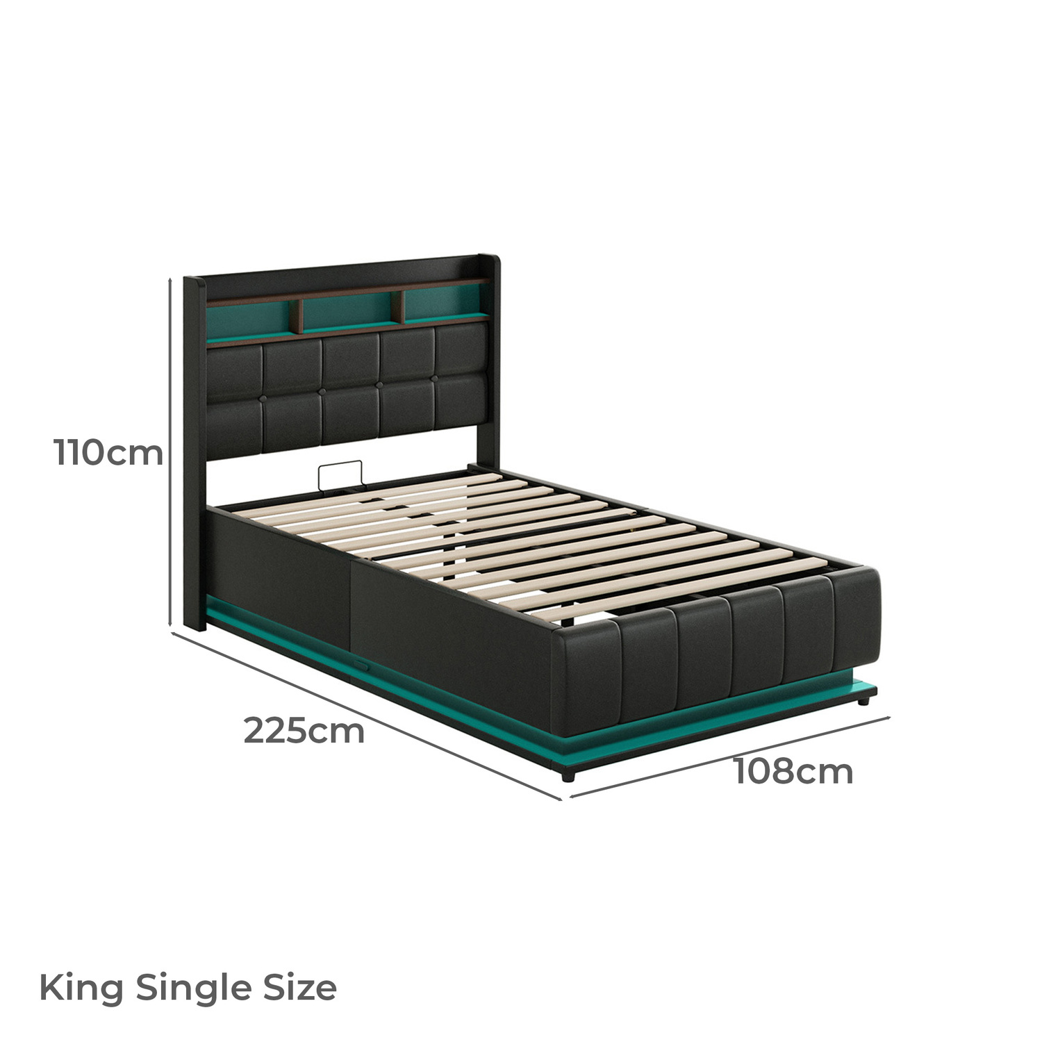 Black Michel Faux Leather Gas Lift Storage Bed with LED