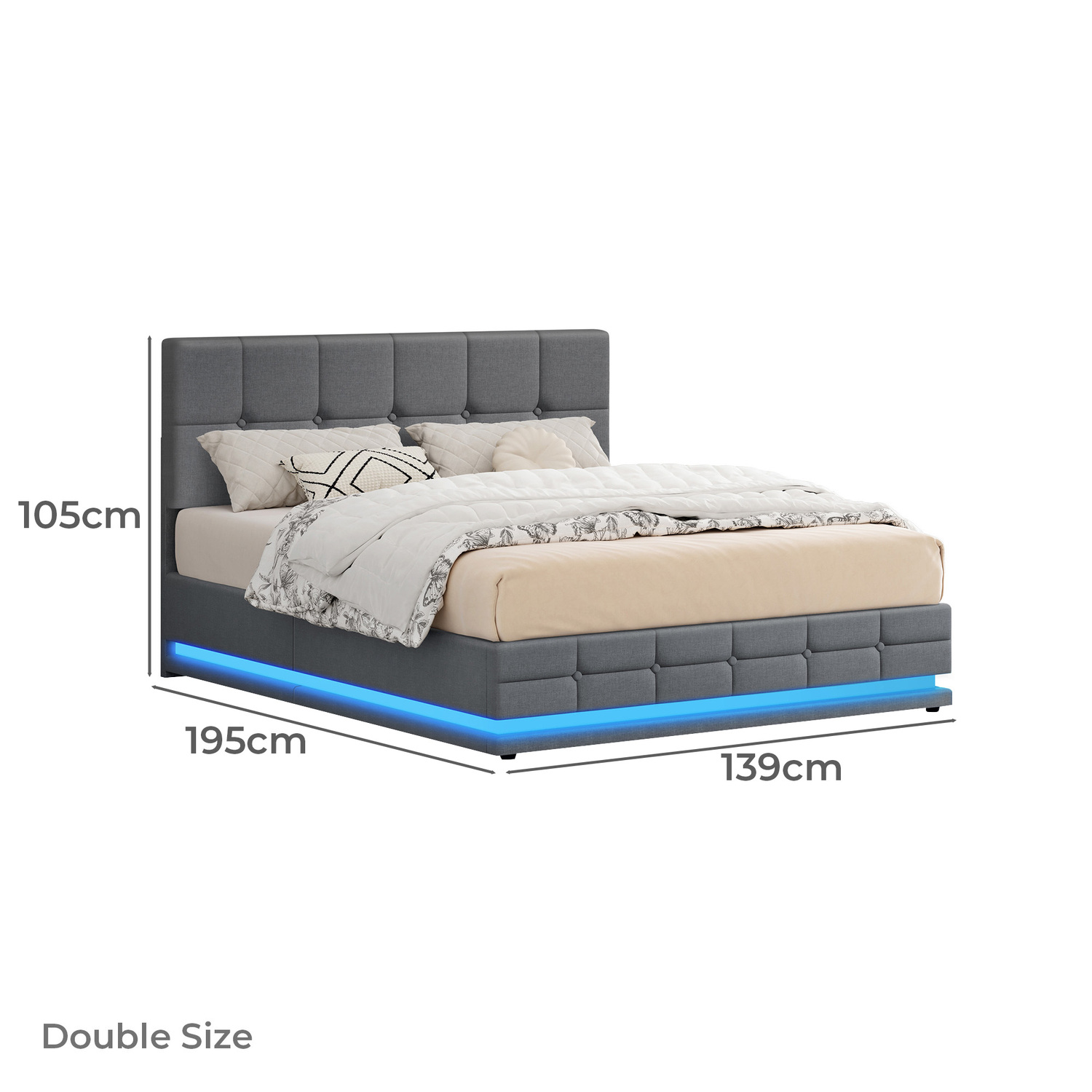 Grey Alfie Gas Lift Storage Bed with LED