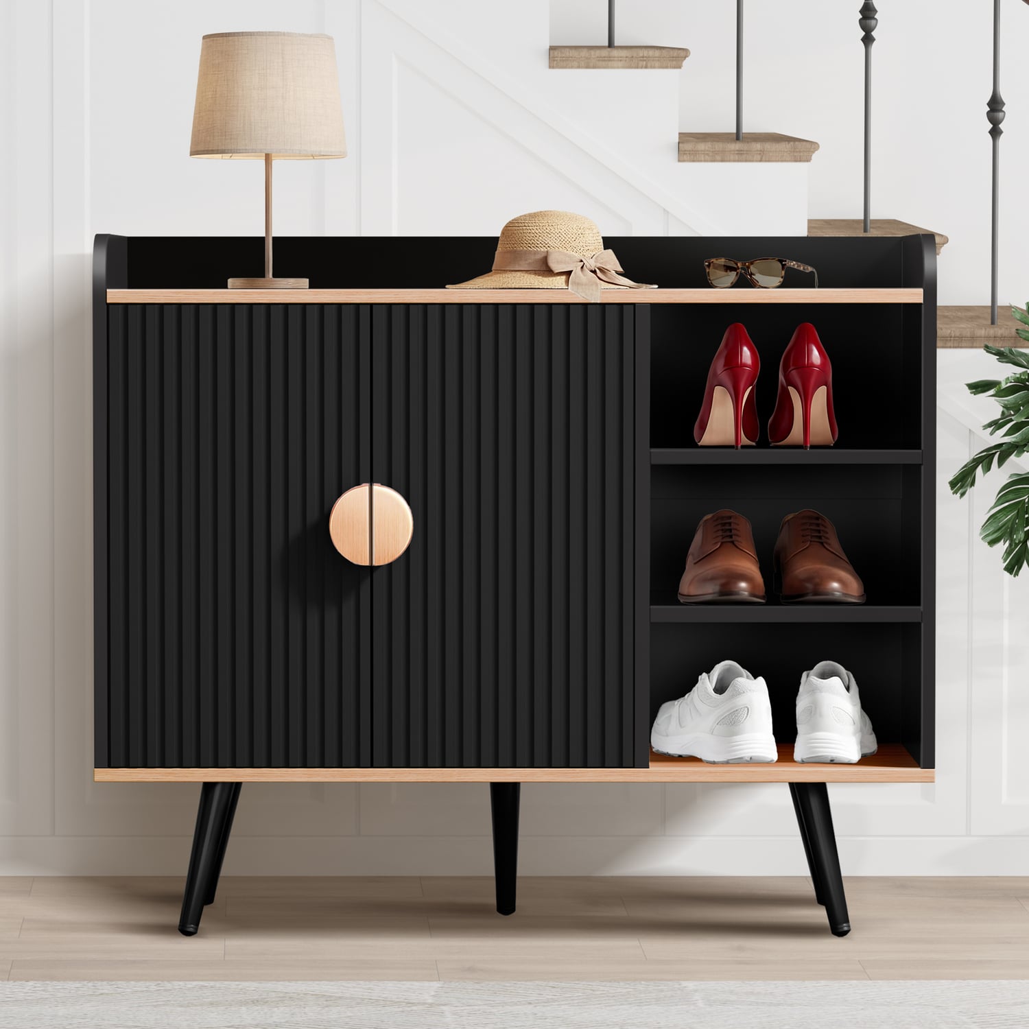 Black Bexley Shoe Cabinet with Open Shelves