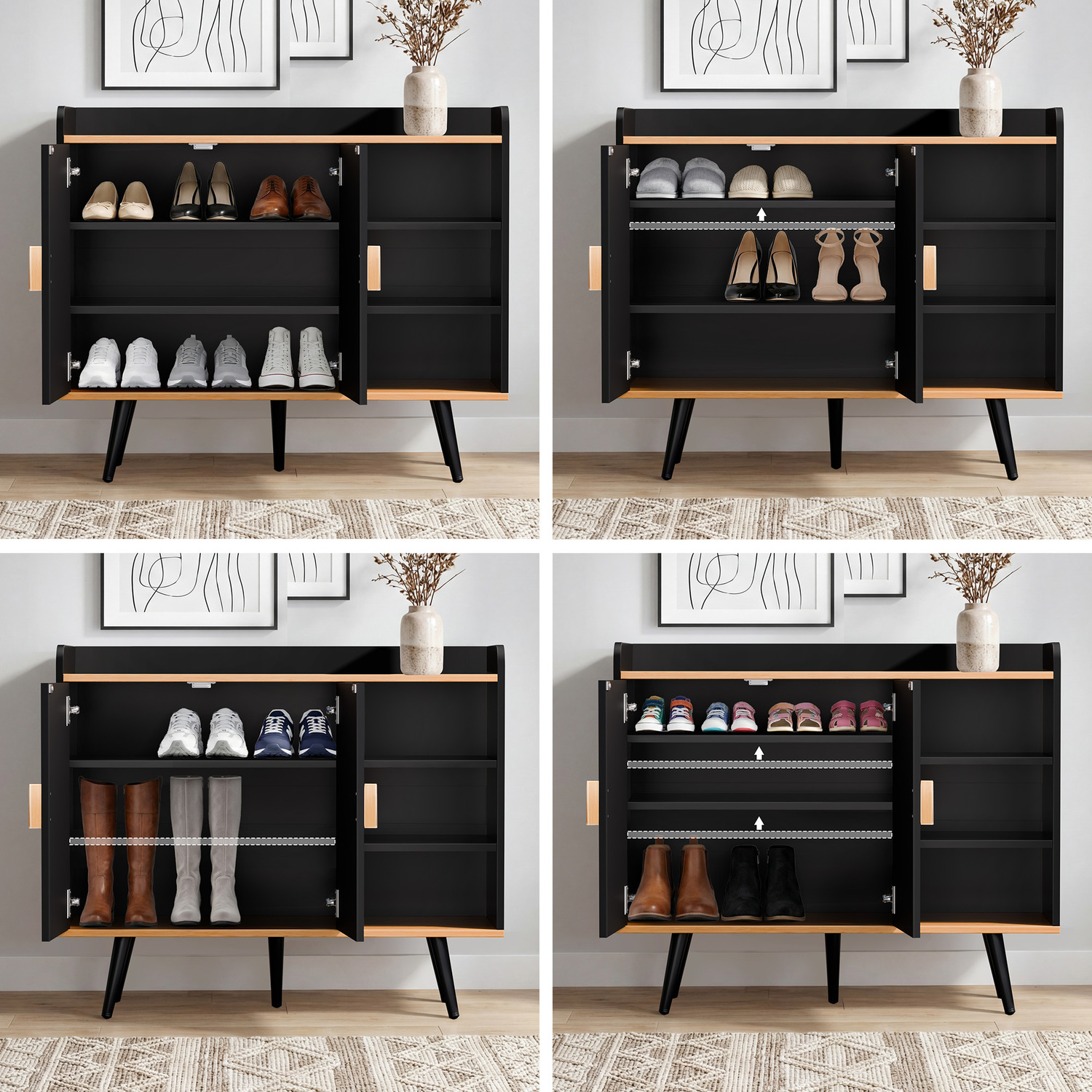 Black Bexley Shoe Cabinet with Open Shelves