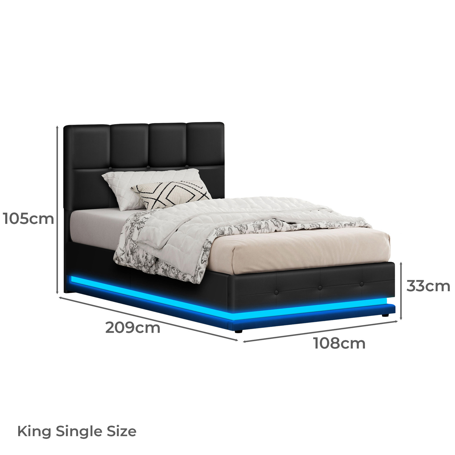 Black Sylvie Faux Leather Gas Lift Storage Bed Frame with LED