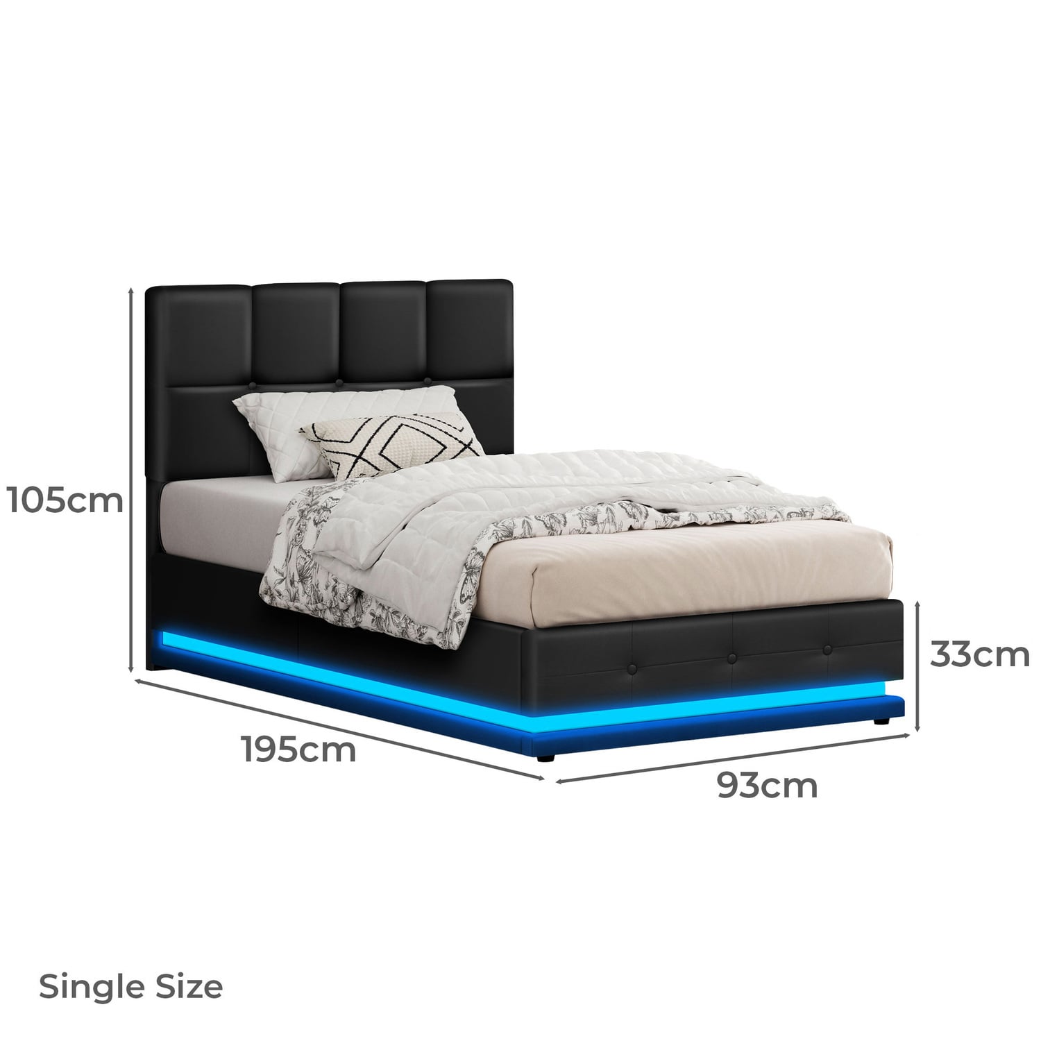Black Sylvie Faux Leather Gas Lift Storage Bed Frame with LED